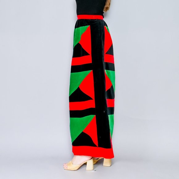 VINTAGE Bergdorf Goodman Mountain Artisans Geometric Velvet Maxi Skirt 70s - Picture 5 of 8